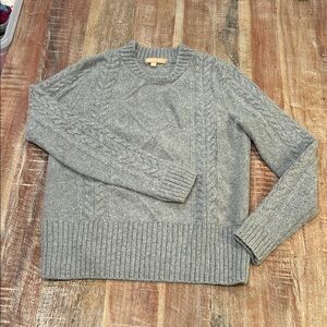Kier + J Heather Grey Cashmere Cable-Knit Crewneck Sweater